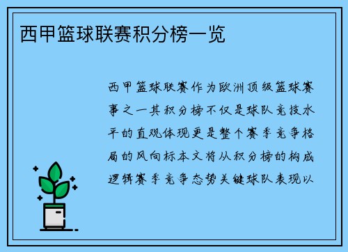西甲篮球联赛积分榜一览