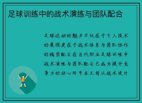 足球训练中的战术演练与团队配合